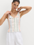 Linen Rich Lace Insert Corset Top