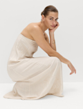 Bandeau Embroidered Dress With Linen