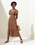 Pure Cotton Square Neck Midi Beach Dress