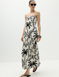 Pure Cotton Printed Midi Bandeau Dress