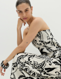 Pure Cotton Printed Midi Bandeau Dress