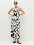 Pure Cotton Printed Midi Bandeau Dress