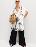 Cotton Rich Embroidered Mini Kaftan Dress
