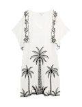 Cotton Rich Embroidered Mini Kaftan Dress