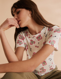 Linen Floral Crew Neck T-Shirt