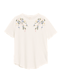 Pure Cotton Embroidery Round Neck Top