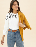 Pure Cotton Embroidered 3/4 Sleeve Top