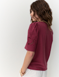 Pure Cotton Embroidered Lace Trim Top