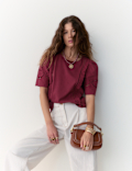 Pure Cotton Embroidered Lace Trim Top
