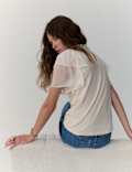 Pure Cotton Embroidered Crew Neck Top