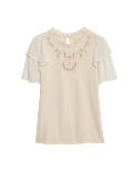 Pure Cotton Embroidered Crew Neck Top