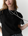 Pure Cotton Jersey Embroidered Cut Out Top