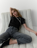 Pure Cotton Jersey Embroidered Cut Out Top