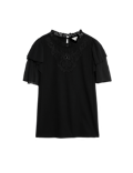 Pure Cotton Embroidered Crew Neck Top