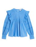 Pure Cotton Pintuck Ruffle Long Sleeve Top