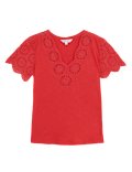 Pure Cotton Broderie V-Neck T-Shirt