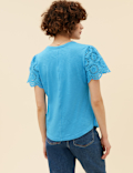 Pure Cotton Broderie V-Neck T-Shirt