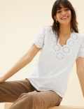 Pure Cotton Broderie V-Neck T-Shirt