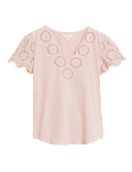 Pure Cotton Broderie V-Neck T-Shirt