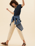 Pure Cotton V-Neck Lace Insert T-Shirt