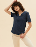 Pure Cotton V-Neck Lace Insert T-Shirt
