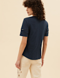 Pure Cotton V-Neck Lace Insert T-Shirt
