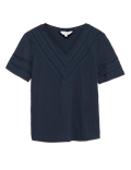 Pure Cotton V-Neck Lace Insert T-Shirt