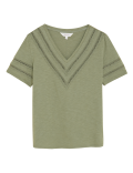 Pure Cotton V-Neck Lace Insert T-Shirt