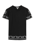 Pure Cotton Embroidered Crew Neck T-Shirt