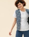 Pure Cotton Embroidered Crew Neck T-Shirt