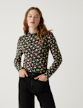 Jersey Floral Funnel Neck Long Sleeve Top
