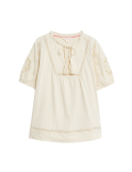 Pure Cotton Broderie Puff Sleeve Top