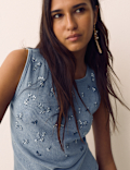Cotton Rich Jersey Ribbed Embellished Vest