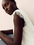 Cotton Rich Lace Trim Tank Top With Linen