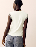 Cotton Rich Lace Trim Tank Top With Linen