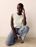 Cotton Rich Lace Trim Tank Top With Linen