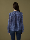 Floral Tie Neck Pintuck Ruffle Blouse