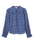 Floral Tie Neck Pintuck Ruffle Blouse