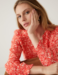 Floral Notch Neck Popover Blouse