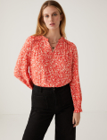 Floral Notch Neck Popover Blouse