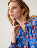 Floral Pintuck Long Sleeve Blouse