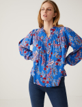 Floral Pintuck Long Sleeve Blouse