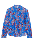Floral Pintuck Long Sleeve Blouse