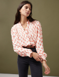 Floral Pintuck Long Sleeve Blouse