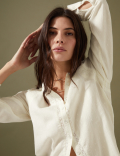 Cotton Blend Textured Lace Insert Blouse