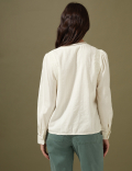Cotton Blend Textured Lace Insert Blouse