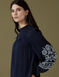 Embroidered Funnel Neck Blouse