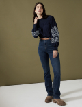 Embroidered Funnel Neck Blouse
