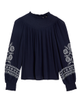 Embroidered Funnel Neck Blouse