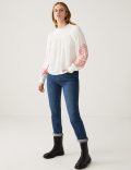 Embroidered Funnel Neck Blouse